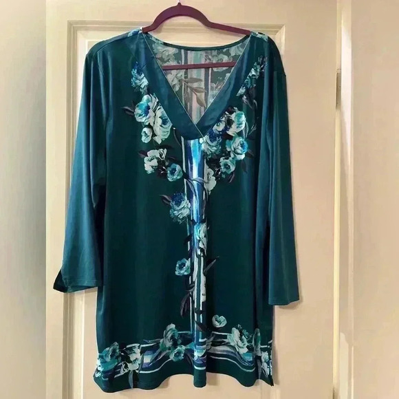 XXL TEAL FLORAL BLOUSE (brand tag cut out) - Picture 1 of 3